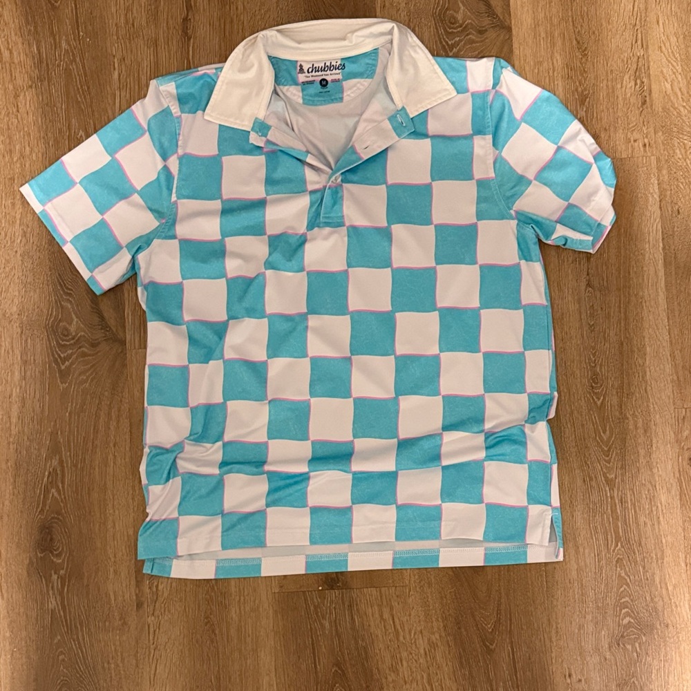 Blue and White Checkered Mens Golf Polo